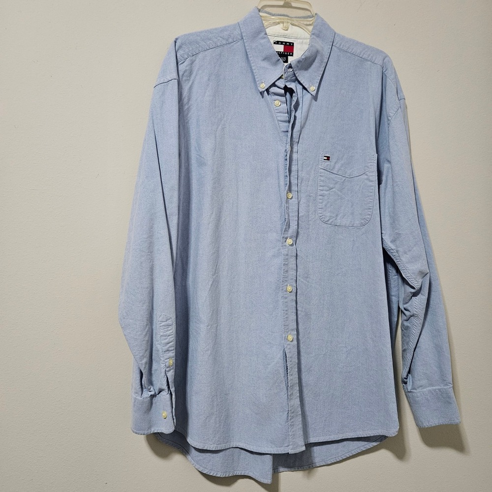 Tommy Hilfiger Mens XL Light Blue Oxford Cotton Button Down Long Sleeve Shirt